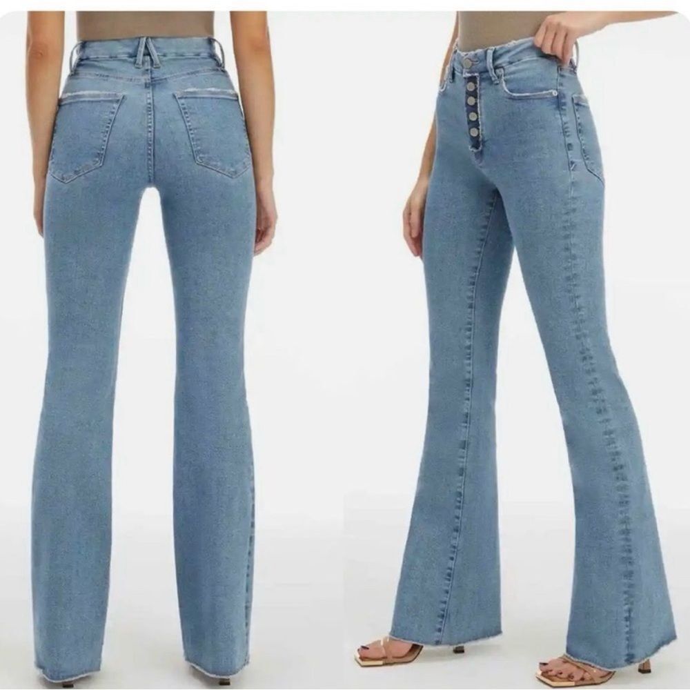 Good American Good Flare Bootcut High Rise Exposed Button Fly Jeans- Size 2 (26)